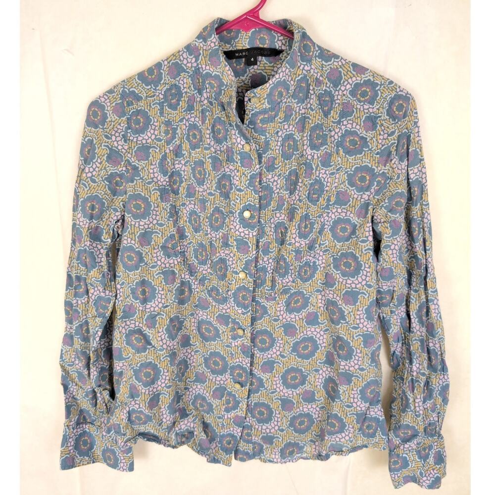 Marc Jacobs blue floral button up shirt Size 4 Classic Boho Designer Cottagecore